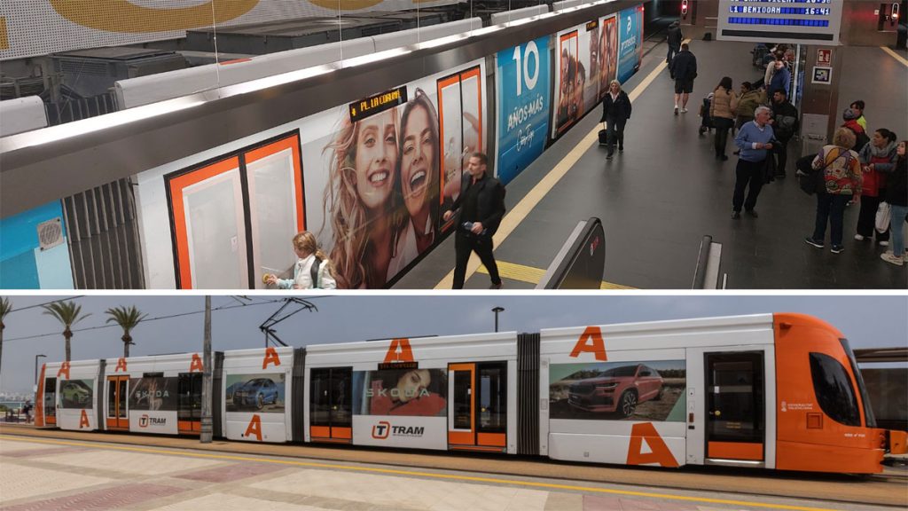 Publicidad en los trenes y tranvías de TRAM d'Alacant